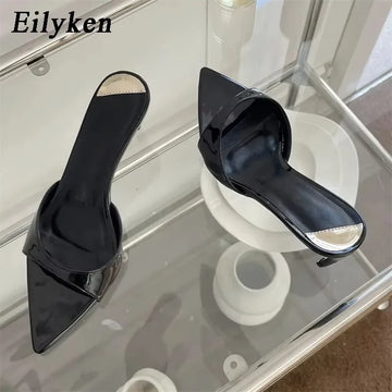 Xajzpa Sexy Thin Heels Slipper For Women Summer Fashion Pointed Toe Slides Stripper Party Sandal Mule Shoes Zapatillas Mujer